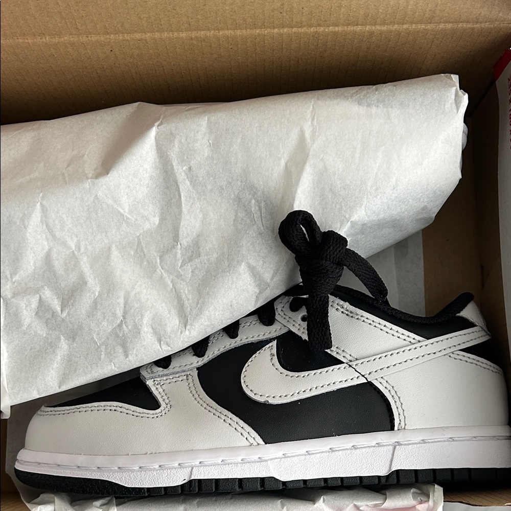 Nike Kids Black and White Low-Top Sneakers with Swoosh